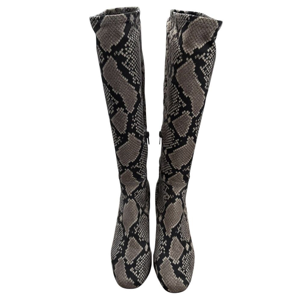 Steve Madden Dynasty Snakeskin Print Boots Size 7 M Fitted Calf Stretch - Picture 2 of 8